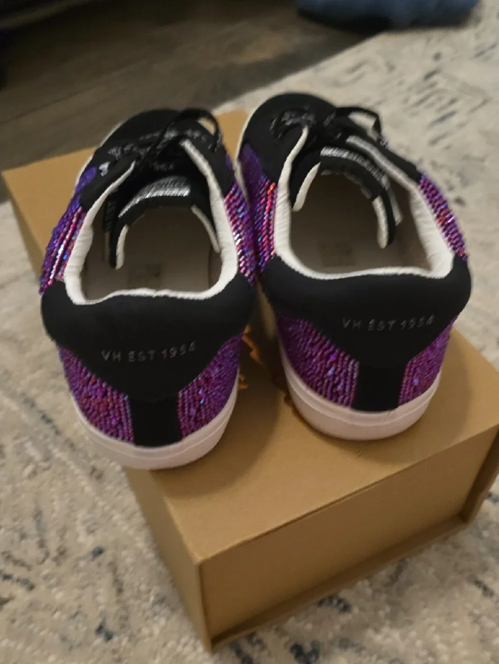 Vintage Havana Black Sneakers with Purple Rhinestone Accents